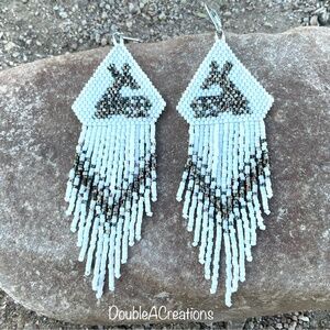 Picasso Rattlesnake Fawn Beaded Earrings, New, Handmade by Me